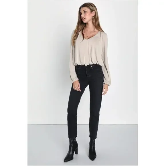 Lulu's Chic on Repeat Taupe V-Neck Long Sleeve Size XS NWT - Picture 5 of 13